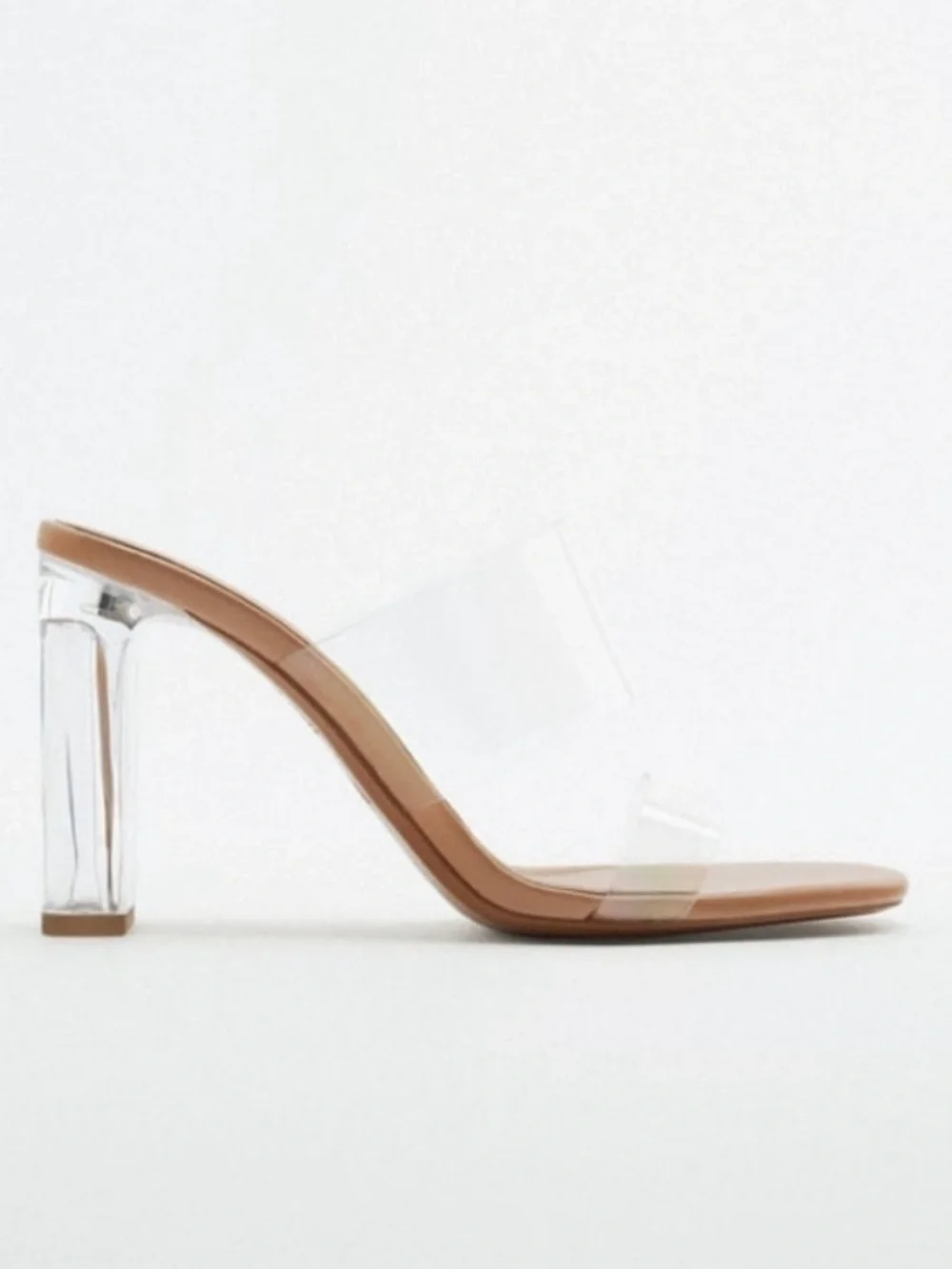 Zara Clear Block Heel PVC Mules Minimalist Square Toe Sandal - Picture 2 of 9
